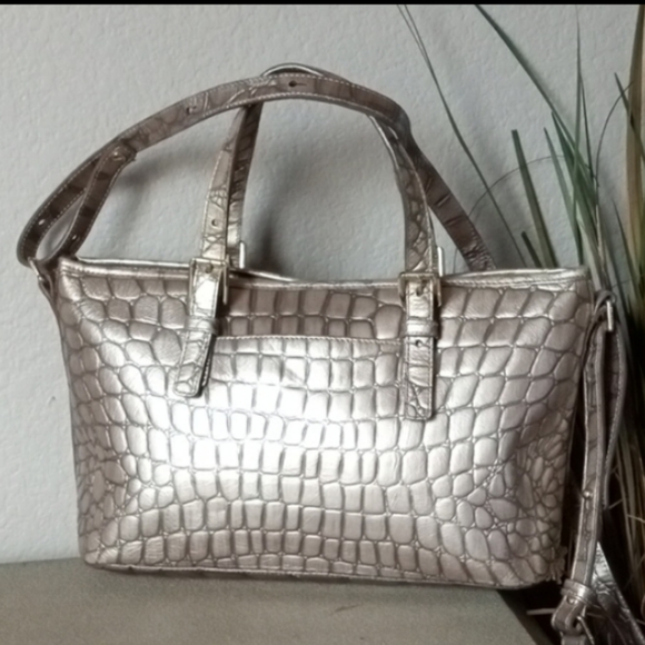 BRAHMIN " Small Asher " Taupe Glossy Satchel Shoulder Bag Purse. For Dillards. - Picture 3 of 16